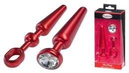 MALESATION Alu-Plug with handle & crystal medium, red