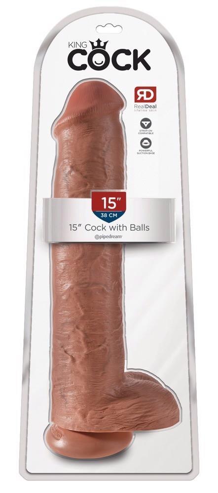 King Cock 15" Cock w Balls Tan