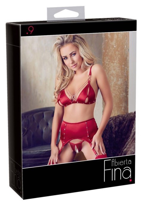 Bra and Suspender Set Red L